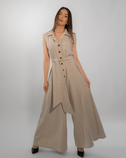Asha Beige - Linen Jumpsuit